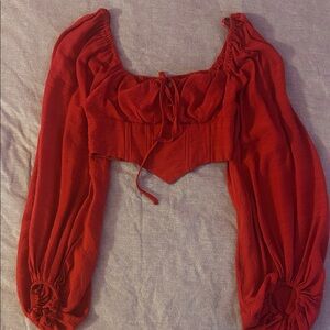 Red Crop Blouse Top